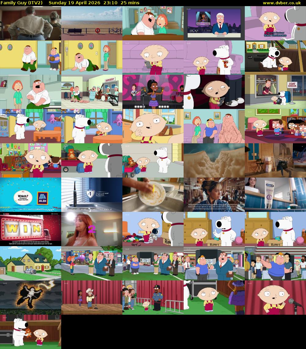 Family Guy (ITV2) Sunday 19 April 2026 23:10 - 23:35