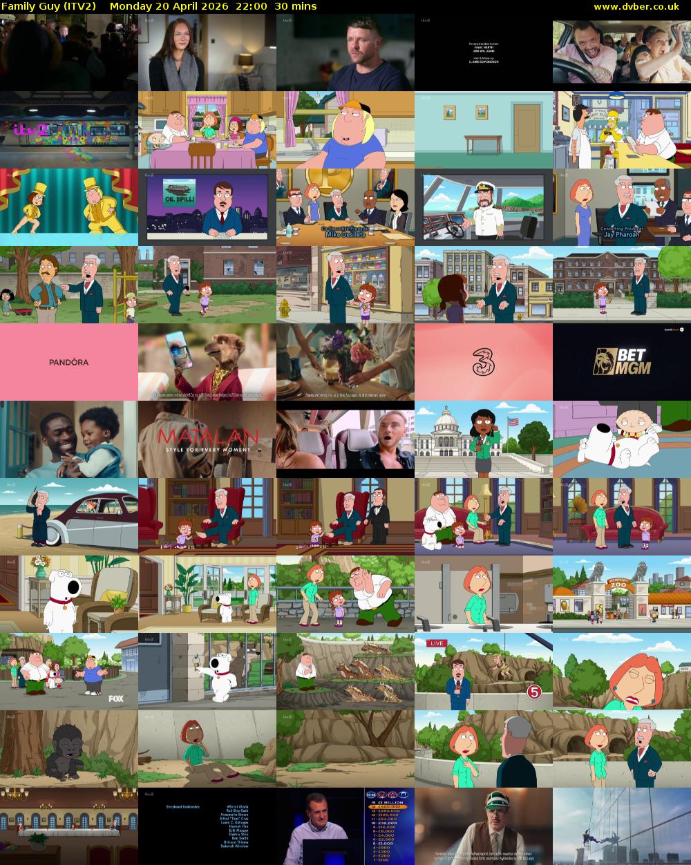 Family Guy (ITV2) Monday 20 April 2026 22:00 - 22:30