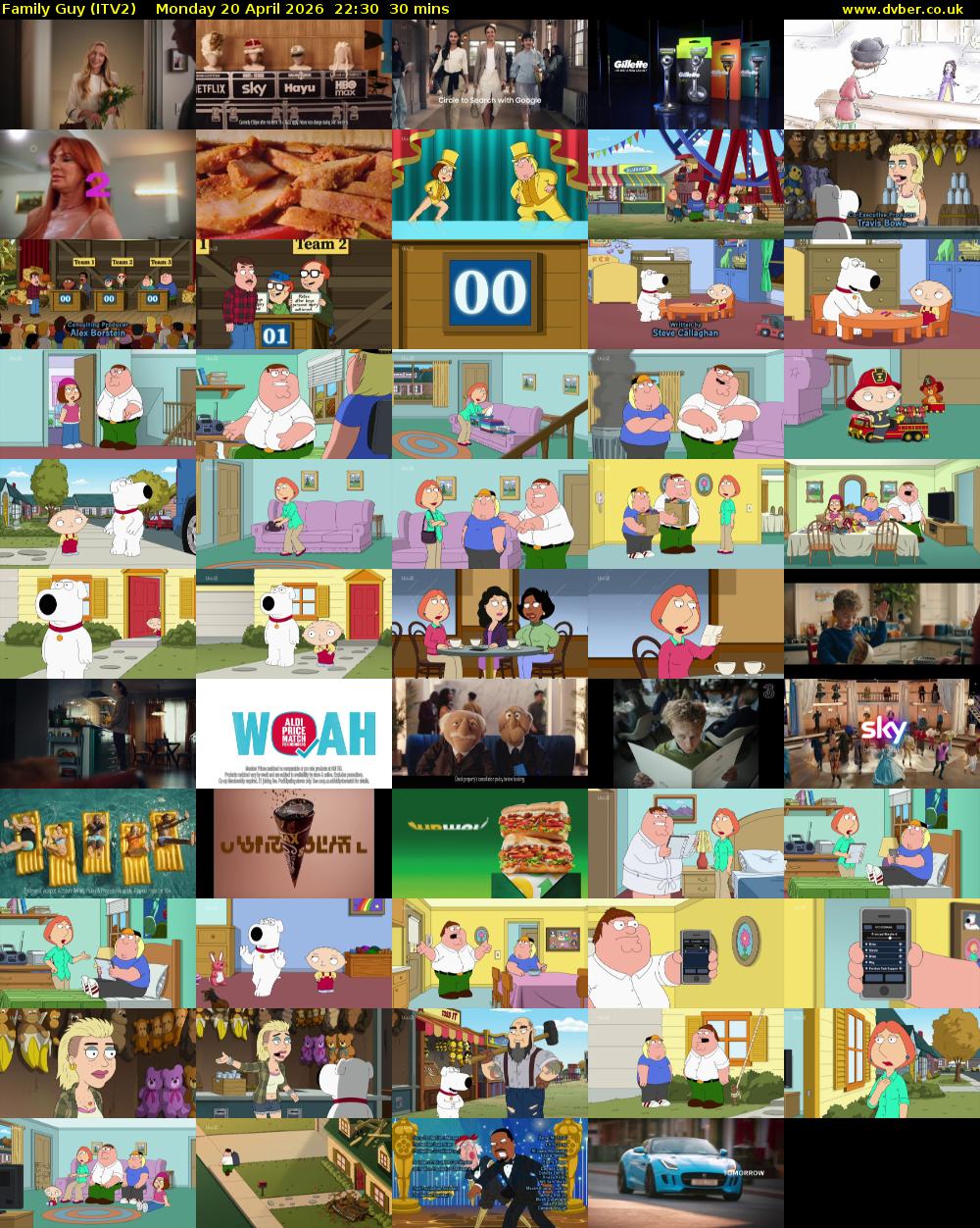 Family Guy (ITV2) Monday 20 April 2026 22:30 - 23:00