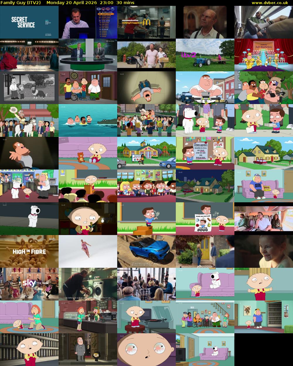 Family Guy (ITV2) Monday 20 April 2026 23:00 - 23:30