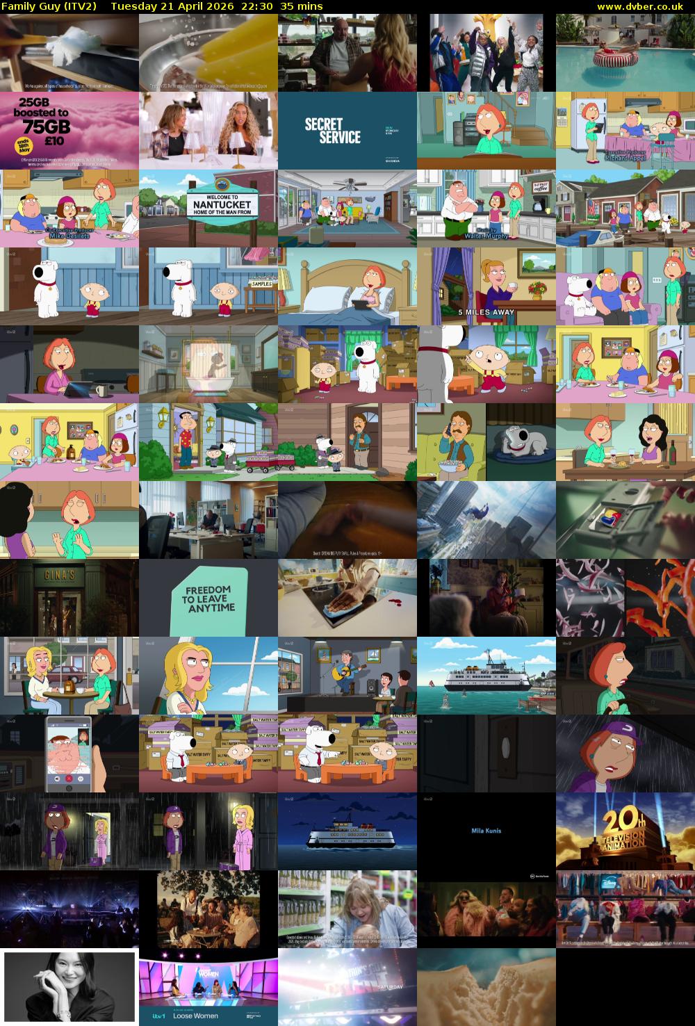 Family Guy (ITV2) Tuesday 21 April 2026 22:30 - 23:05