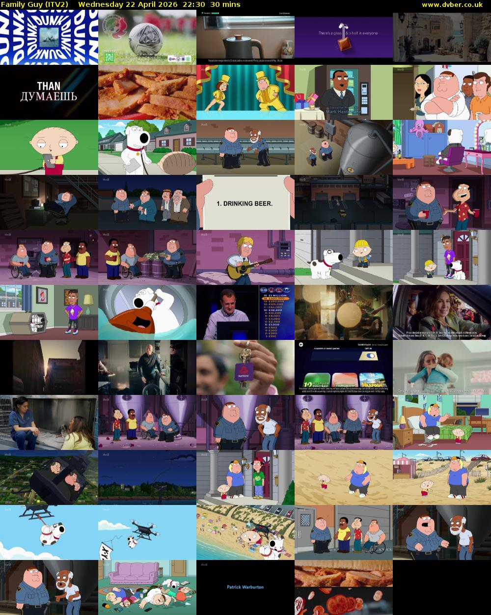 Family Guy (ITV2) Wednesday 22 April 2026 22:30 - 23:00