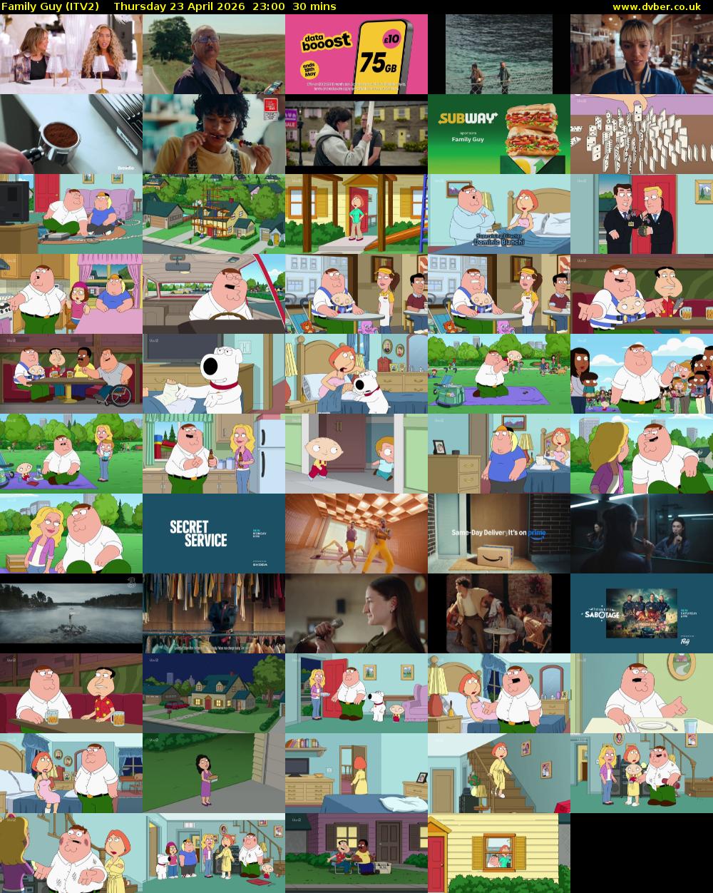 Family Guy (ITV2) Thursday 23 April 2026 23:00 - 23:30