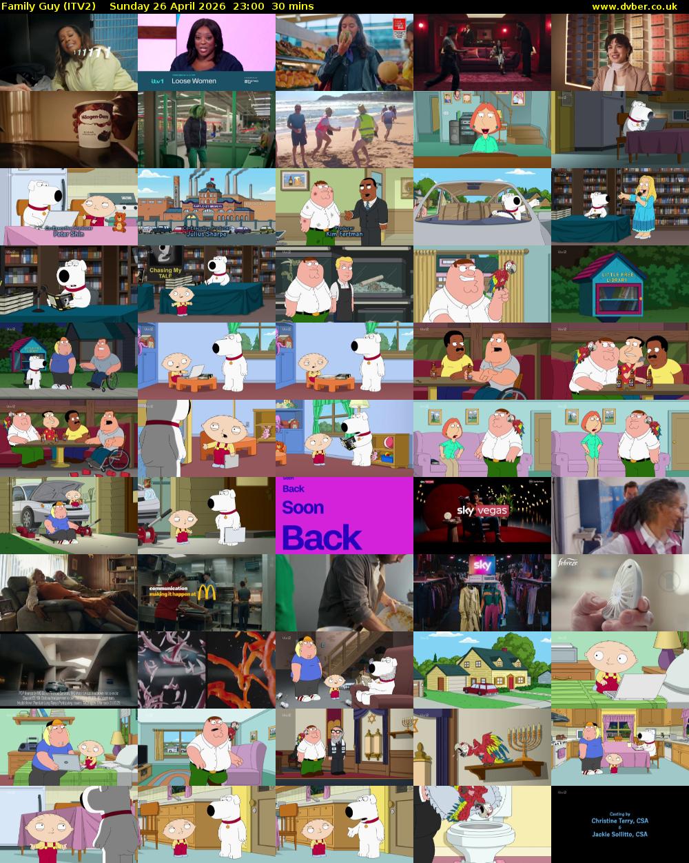 Family Guy (ITV2) Sunday 26 April 2026 23:00 - 23:30