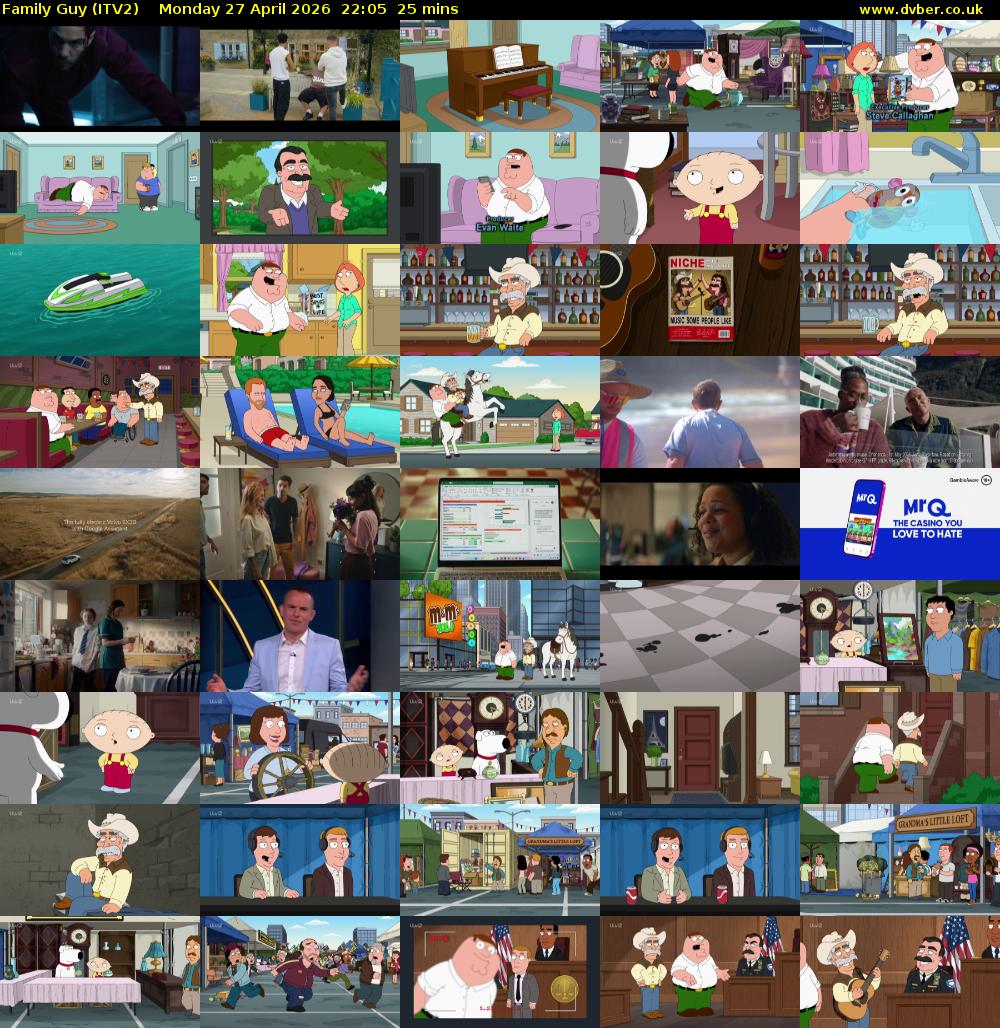Family Guy (ITV2) Monday 27 April 2026 22:05 - 22:30
