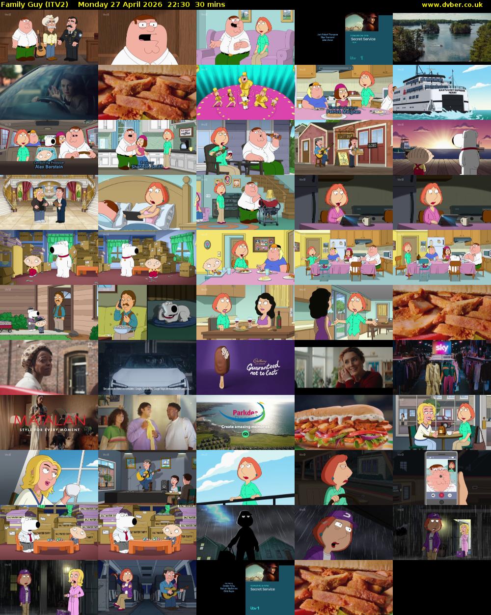 Family Guy (ITV2) Monday 27 April 2026 22:30 - 23:00