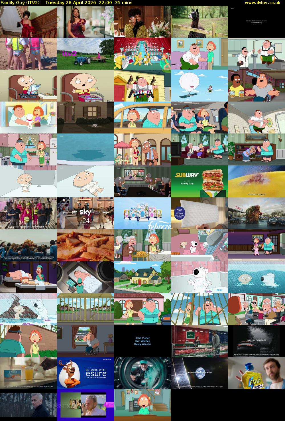 Family Guy (ITV2) Tuesday 28 April 2026 22:00 - 22:35