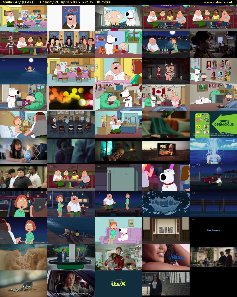 Family Guy (ITV2) Tuesday 28 April 2026 22:35 - 23:05