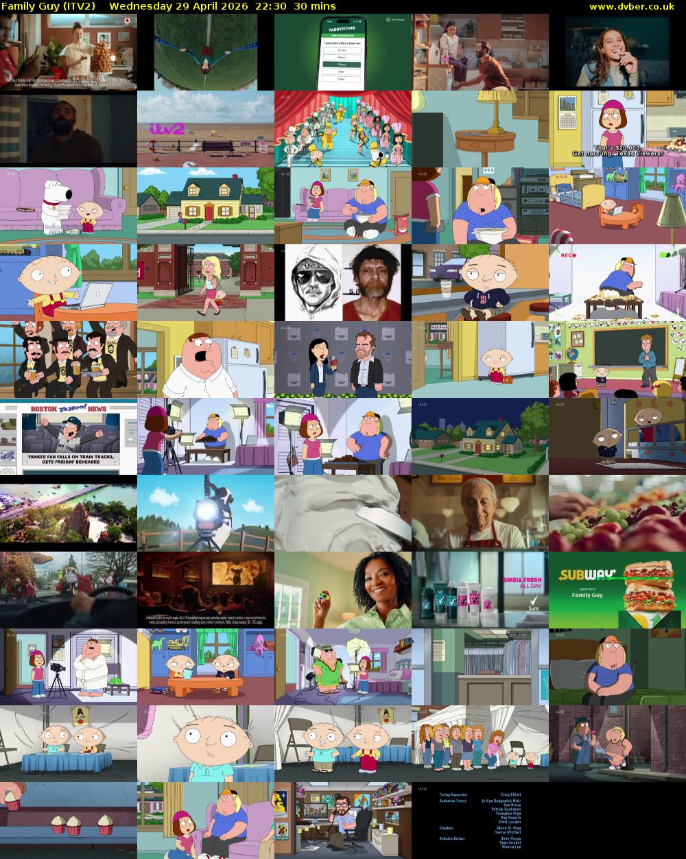 Family Guy (ITV2) Wednesday 29 April 2026 22:30 - 23:00