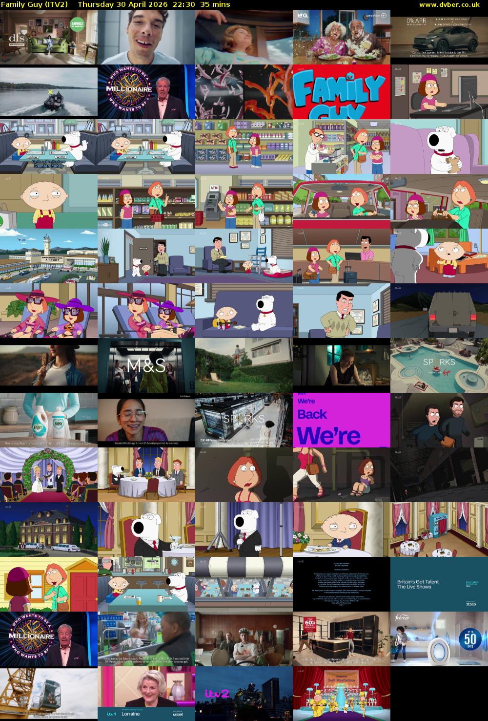 Family Guy (ITV2) Thursday 30 April 2026 22:30 - 23:05