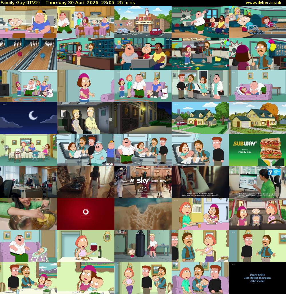 Family Guy (ITV2) Thursday 30 April 2026 23:05 - 23:30