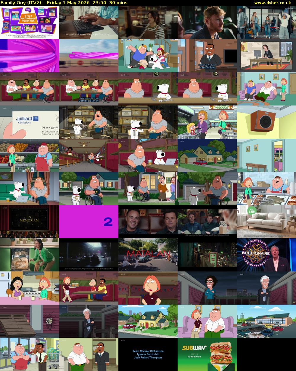 Family Guy (ITV2) Friday 1 May 2026 23:50 - 00:20