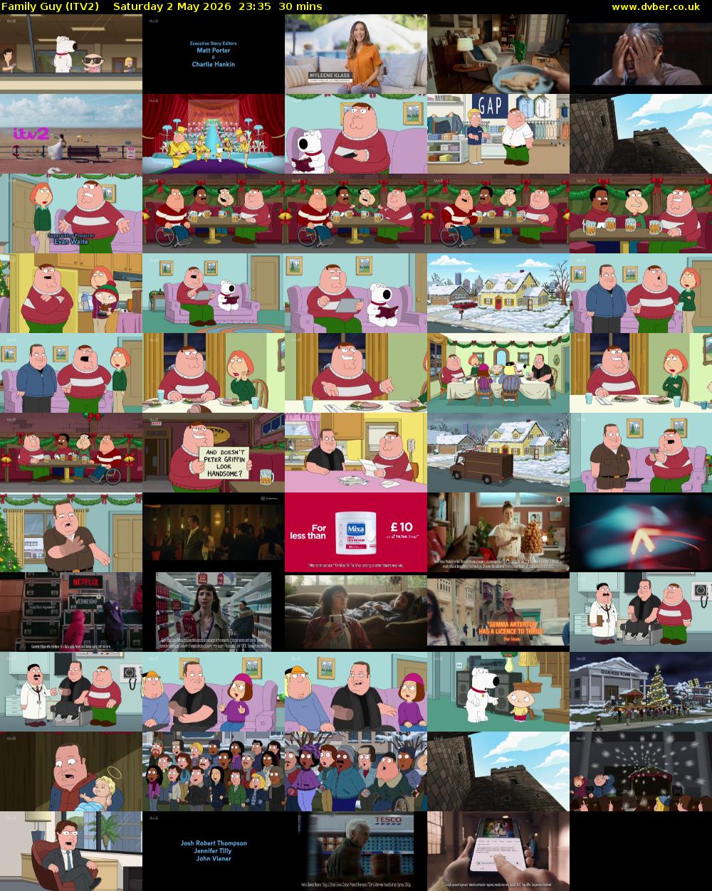 Family Guy (ITV2) Saturday 2 May 2026 23:35 - 00:05