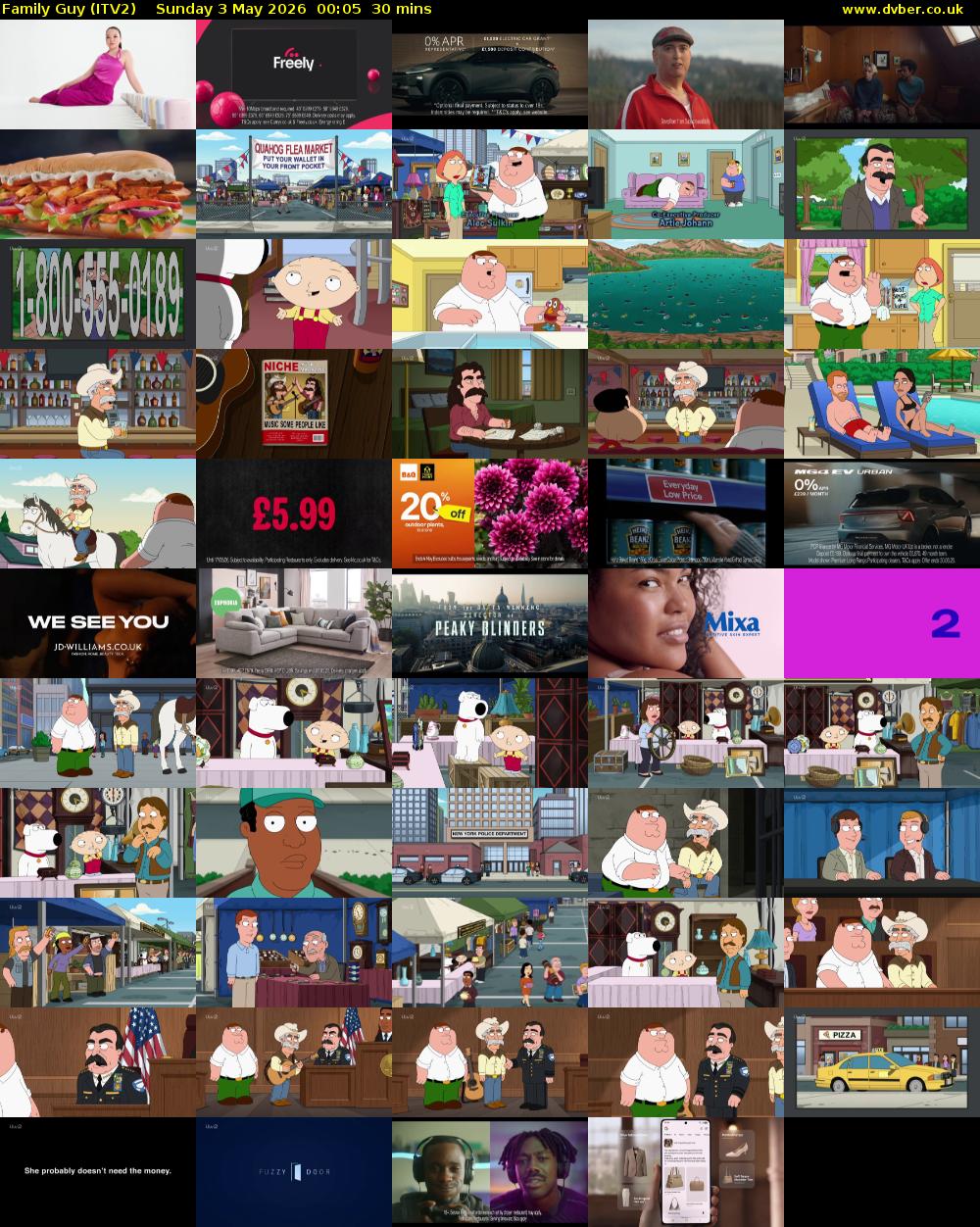 Family Guy (ITV2) Sunday 3 May 2026 00:05 - 00:35