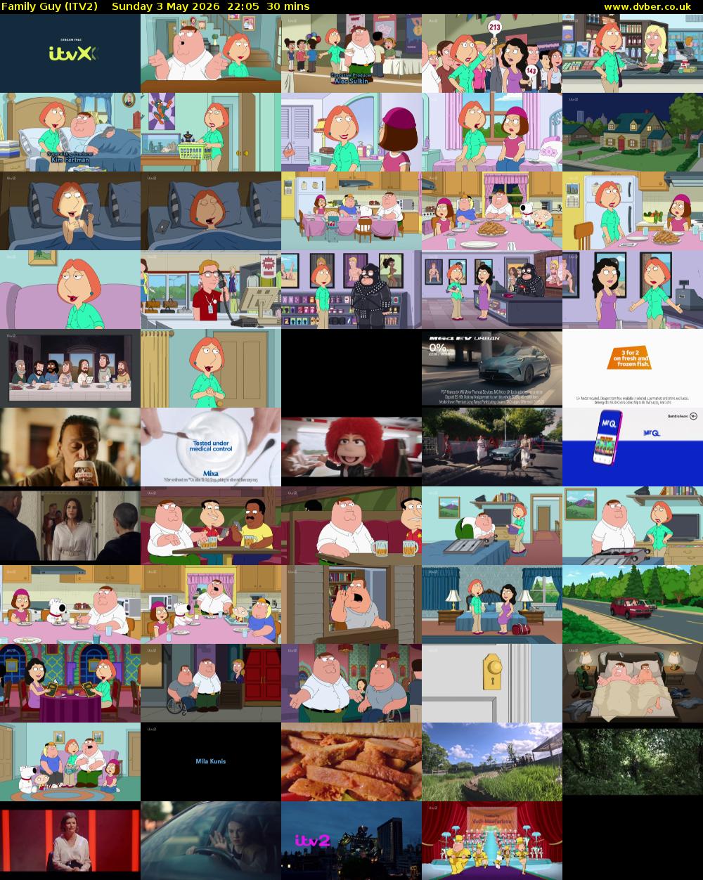 Family Guy (ITV2) Sunday 3 May 2026 22:05 - 22:35