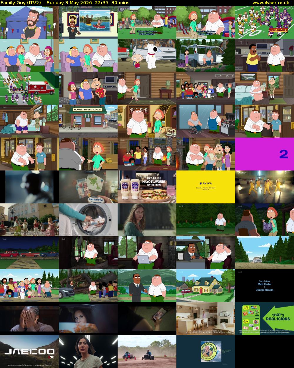 Family Guy (ITV2) Sunday 3 May 2026 22:35 - 23:05