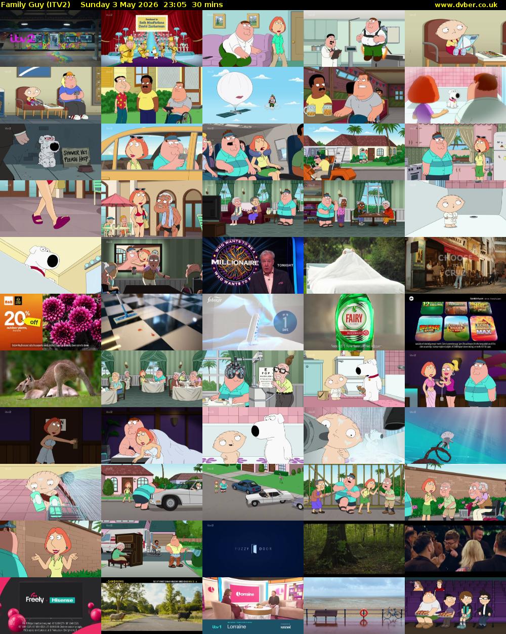 Family Guy (ITV2) Sunday 3 May 2026 23:05 - 23:35