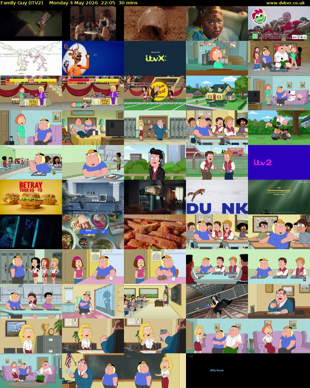Family Guy (ITV2) Monday 4 May 2026 22:05 - 22:35