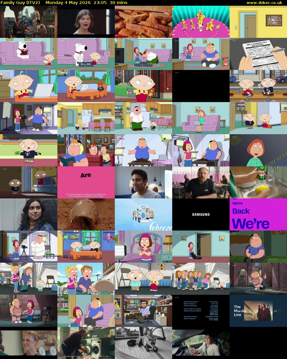 Family Guy (ITV2) Monday 4 May 2026 23:05 - 23:35