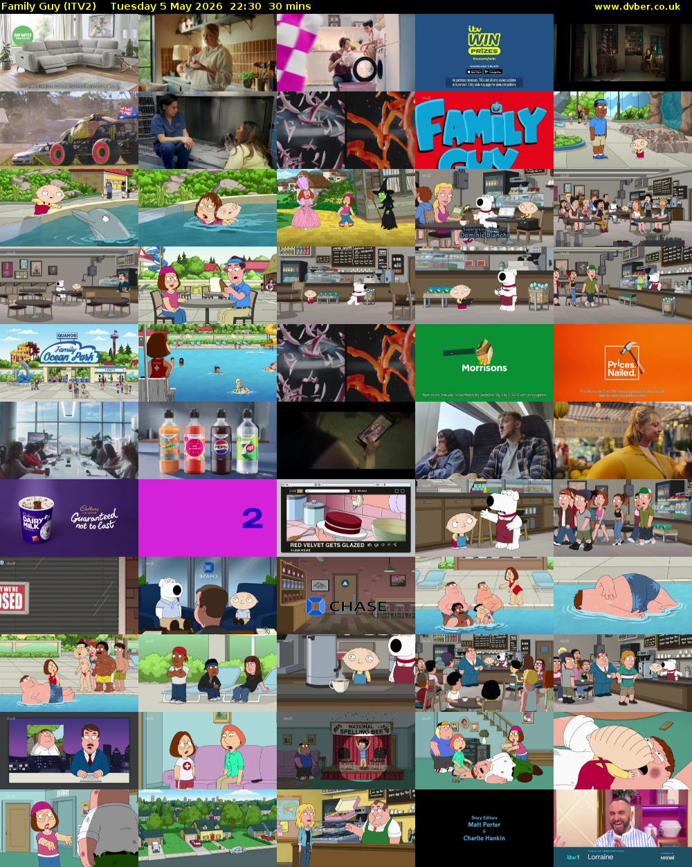 Family Guy (ITV2) Tuesday 5 May 2026 22:30 - 23:00