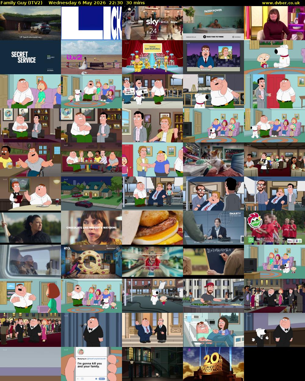 Family Guy (ITV2) Wednesday 6 May 2026 22:30 - 23:00