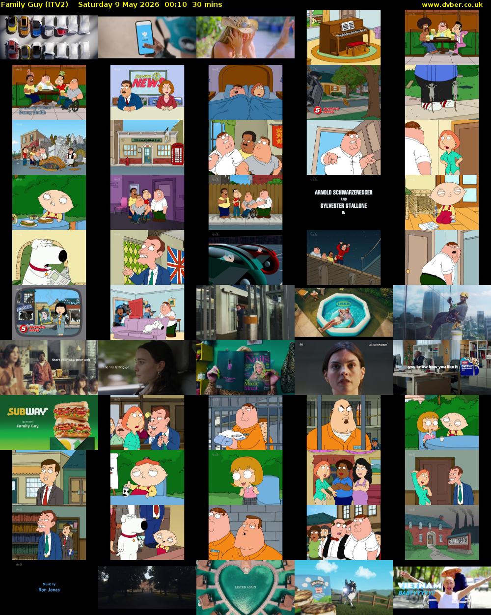 Family Guy (ITV2) Saturday 9 May 2026 00:10 - 00:40