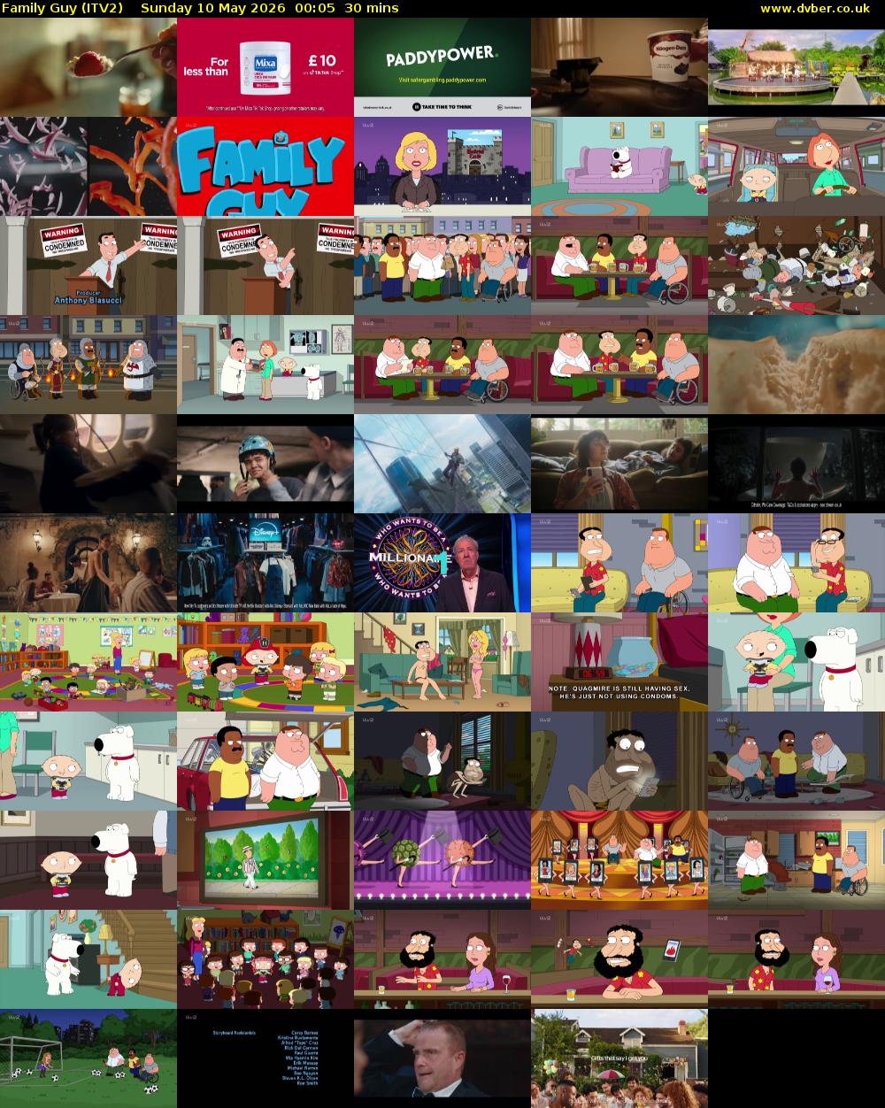 Family Guy (ITV2) Sunday 10 May 2026 00:05 - 00:35