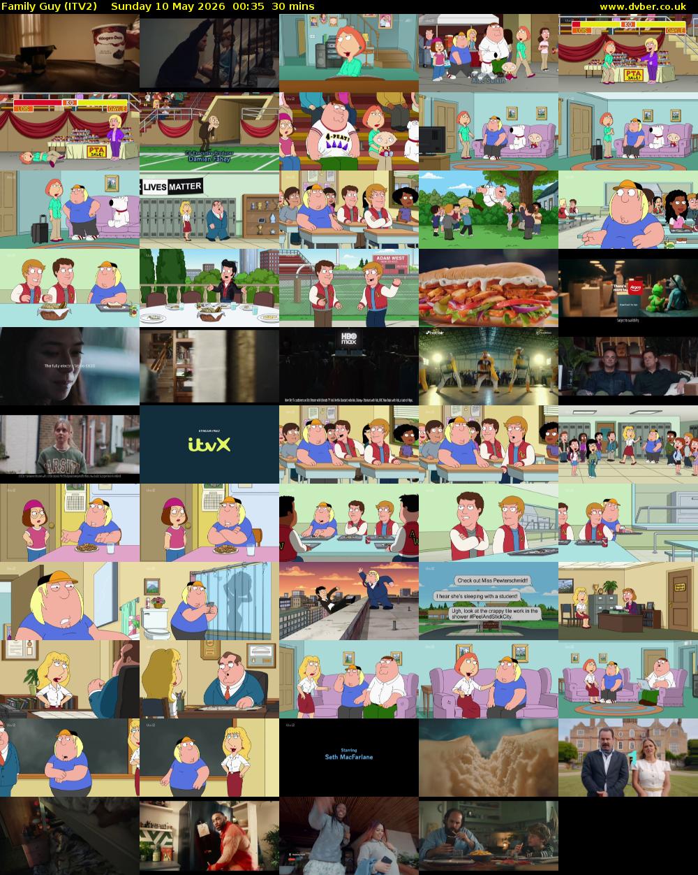 Family Guy (ITV2) Sunday 10 May 2026 00:35 - 01:05