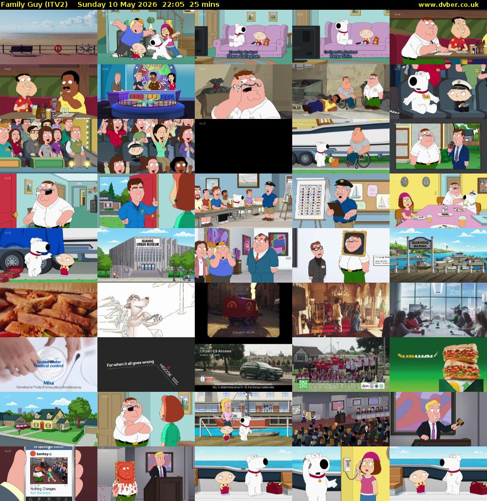 Family Guy (ITV2) Sunday 10 May 2026 22:05 - 22:30