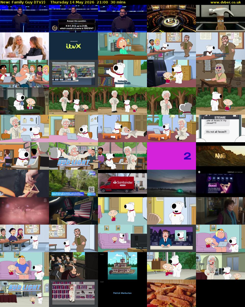 Family Guy (ITV2) Thursday 14 May 2026 21:00 - 21:30