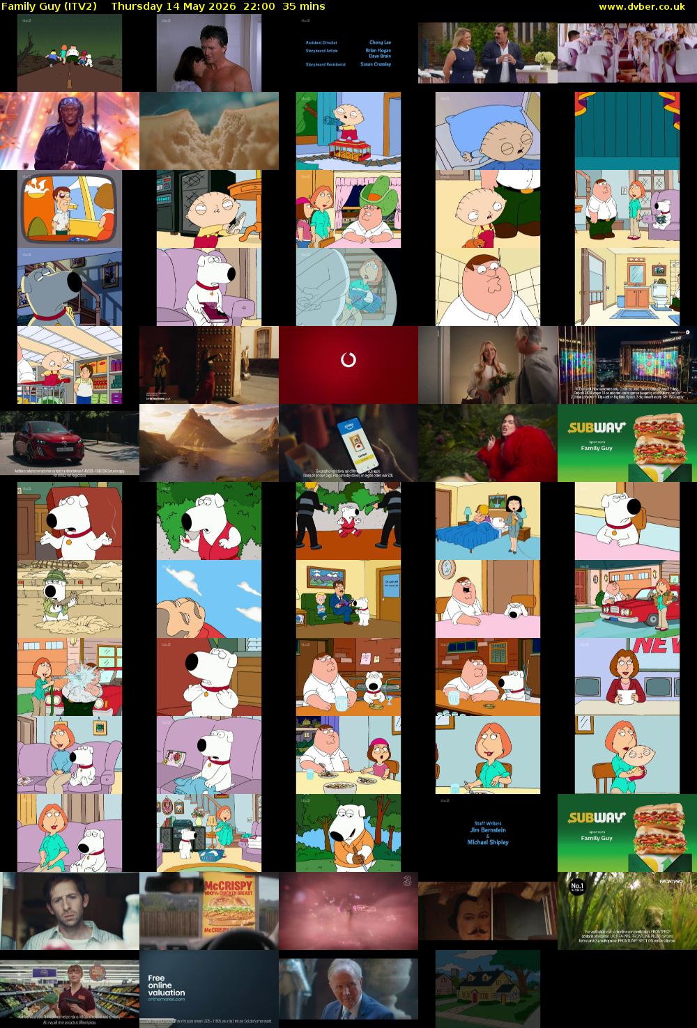 Family Guy (ITV2) Thursday 14 May 2026 22:00 - 22:35