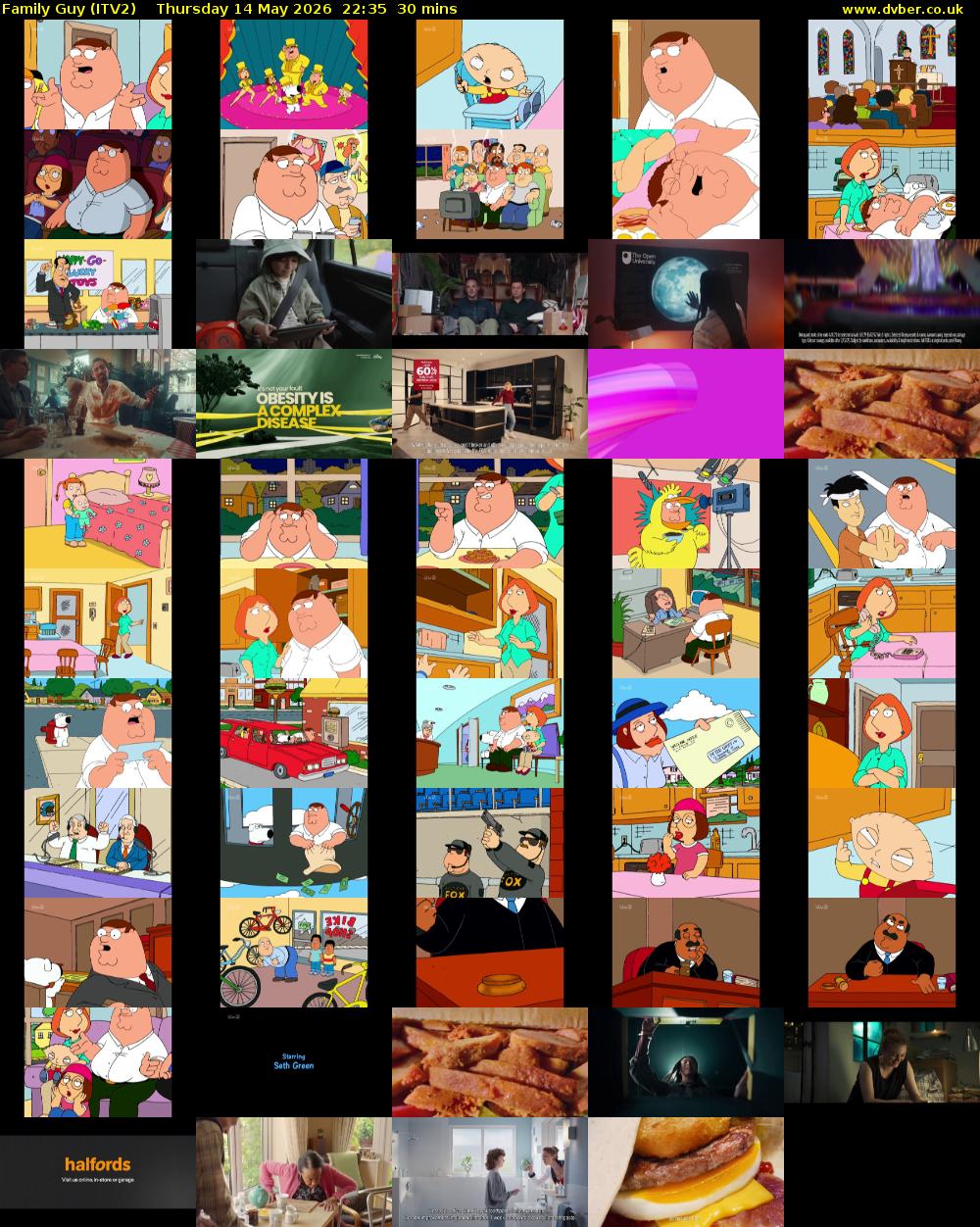 Family Guy (ITV2) Thursday 14 May 2026 22:35 - 23:05