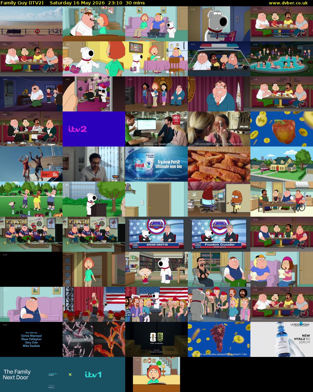 Family Guy (ITV2) Saturday 16 May 2026 23:10 - 23:40