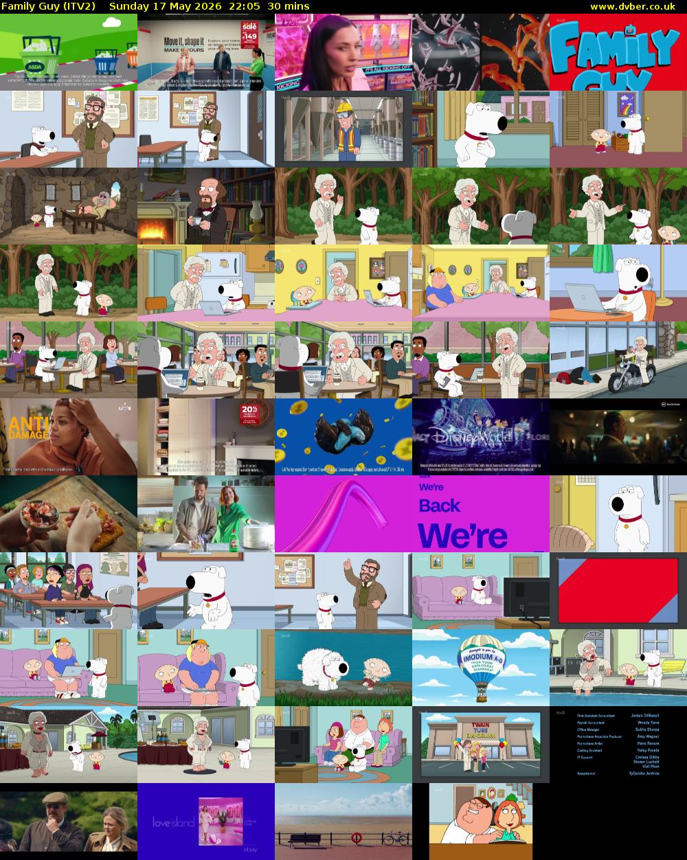 Family Guy (ITV2) Sunday 17 May 2026 22:05 - 22:35