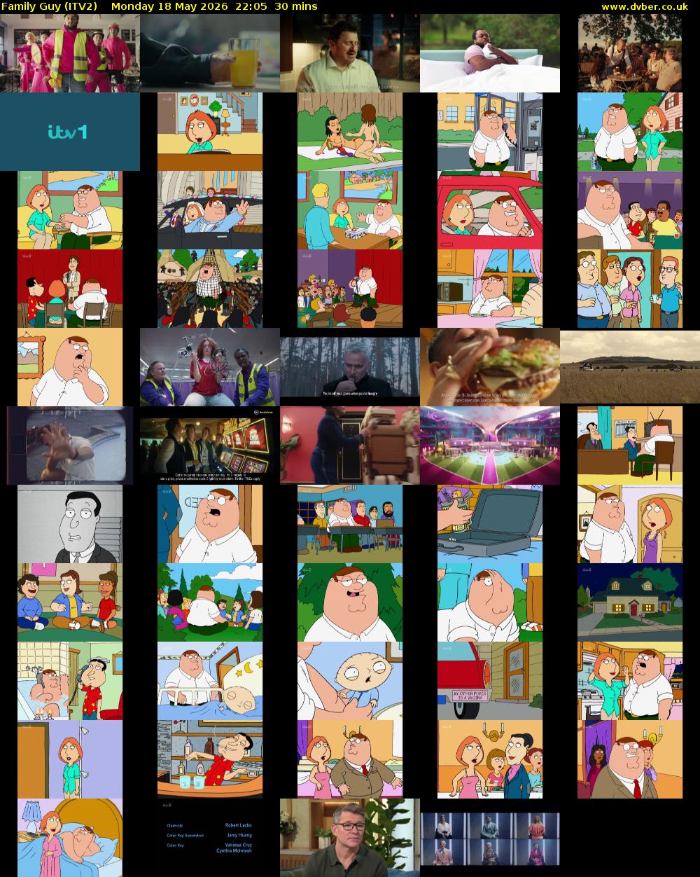 Family Guy (ITV2) Monday 18 May 2026 22:05 - 22:35