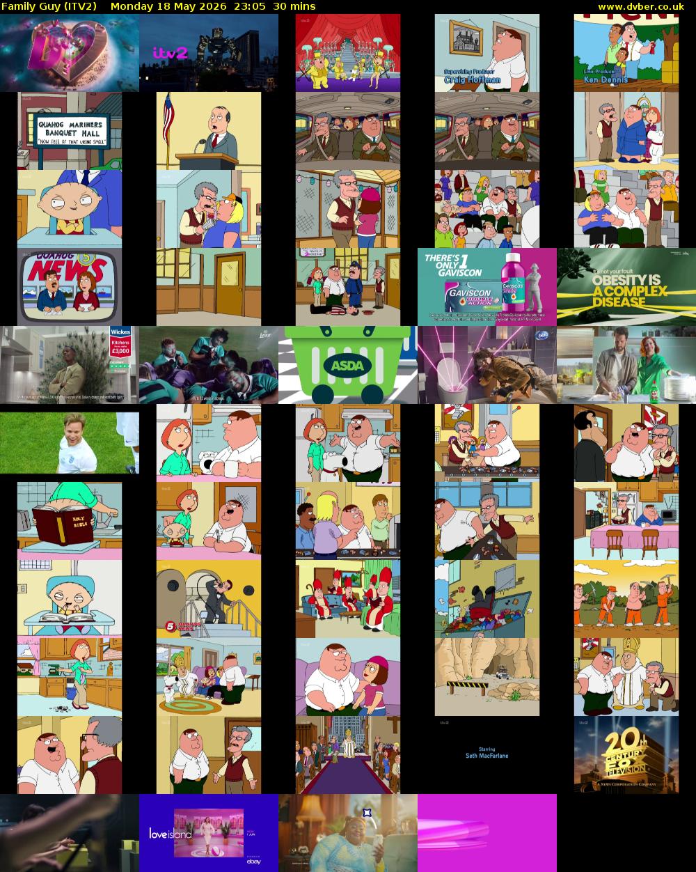 Family Guy (ITV2) Monday 18 May 2026 23:05 - 23:35