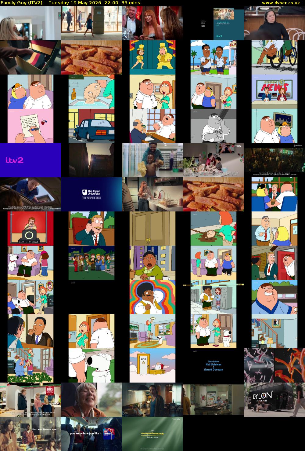 Family Guy (ITV2) Tuesday 19 May 2026 22:00 - 22:35