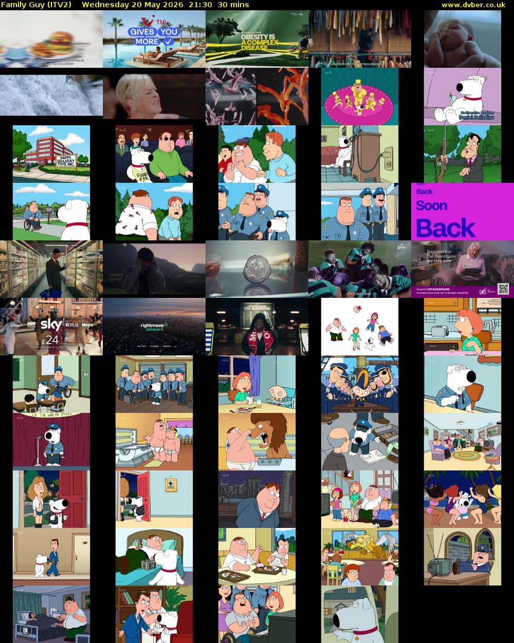 Family Guy (ITV2) Wednesday 20 May 2026 21:30 - 22:00
