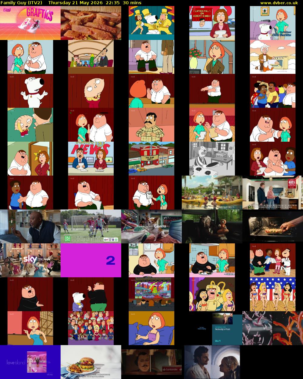 Family Guy (ITV2) Thursday 21 May 2026 22:35 - 23:05
