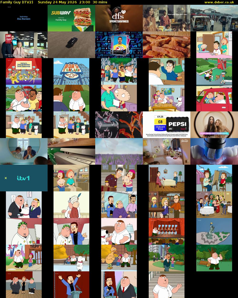 Family Guy (ITV2) Sunday 24 May 2026 23:00 - 23:30