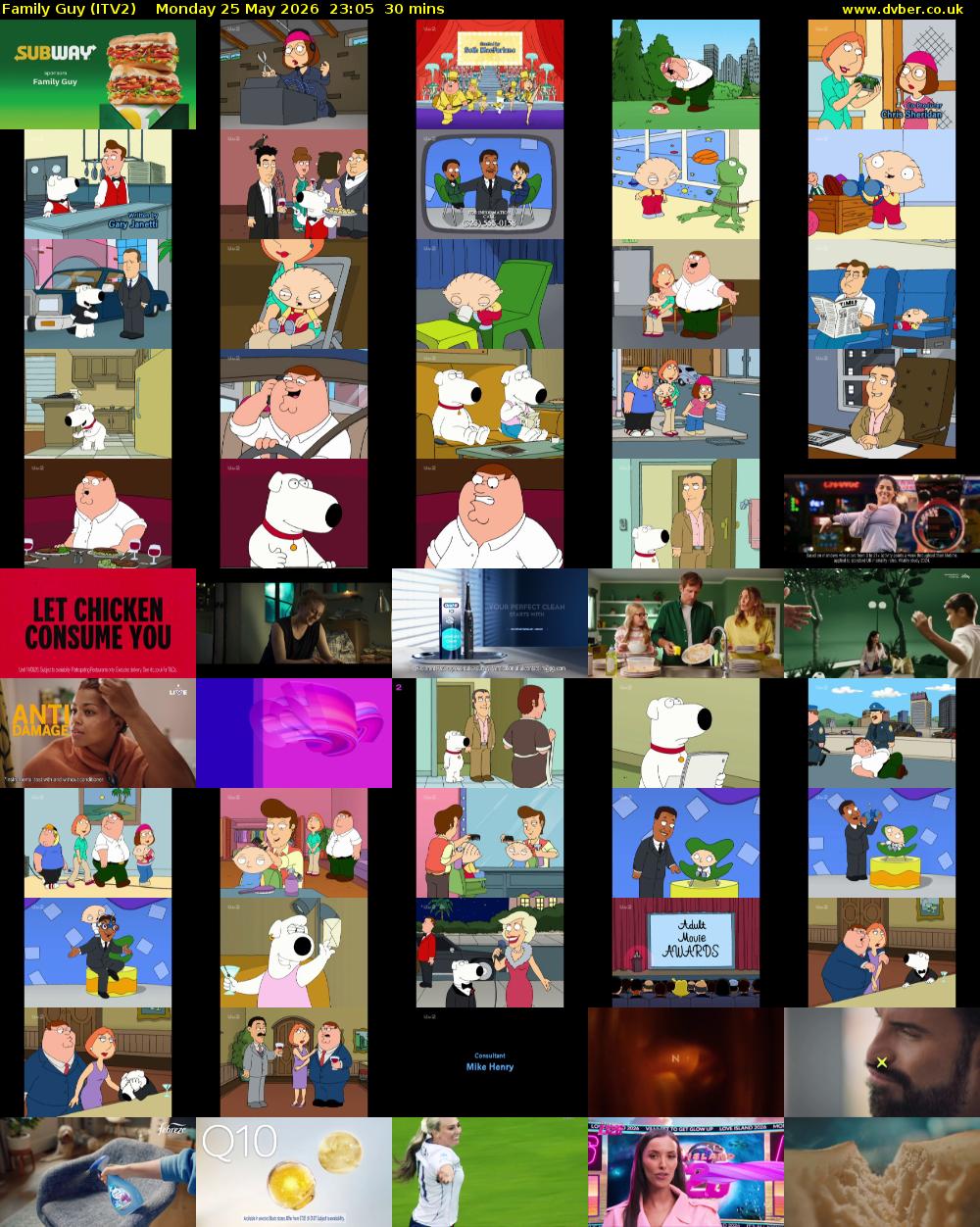 Family Guy (ITV2) Monday 25 May 2026 23:05 - 23:35