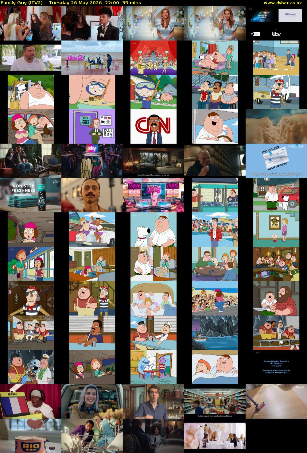 Family Guy (ITV2) Tuesday 26 May 2026 22:00 - 22:35