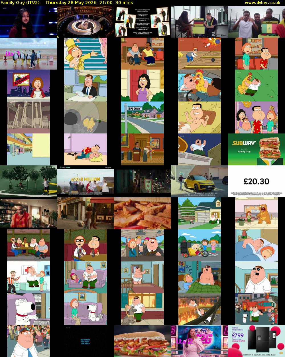 Family Guy (ITV2) Thursday 28 May 2026 21:00 - 21:30