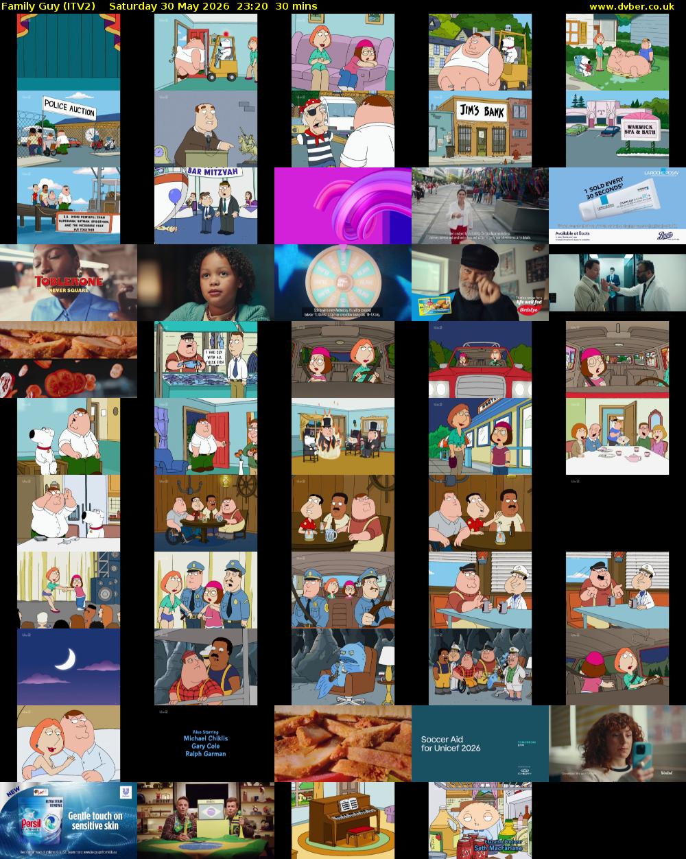 Family Guy (ITV2) Saturday 30 May 2026 23:20 - 23:50