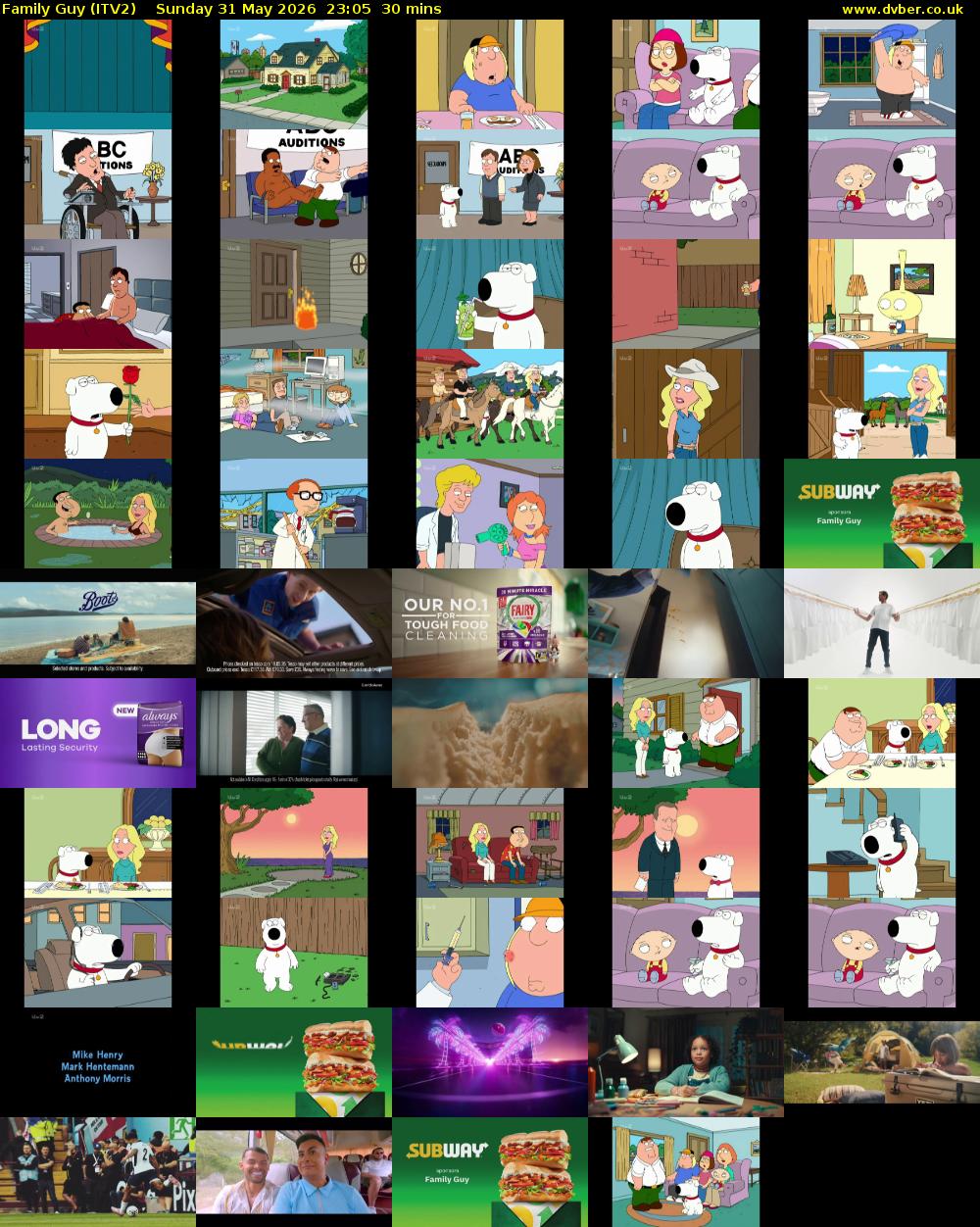 Family Guy (ITV2) Sunday 31 May 2026 23:05 - 23:35