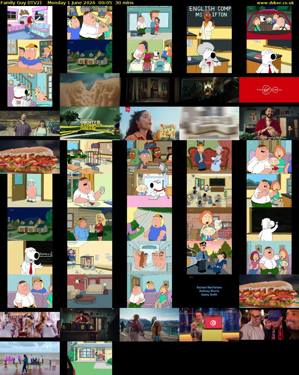 Family Guy (ITV2) Monday 1 June 2026 00:05 - 00:35