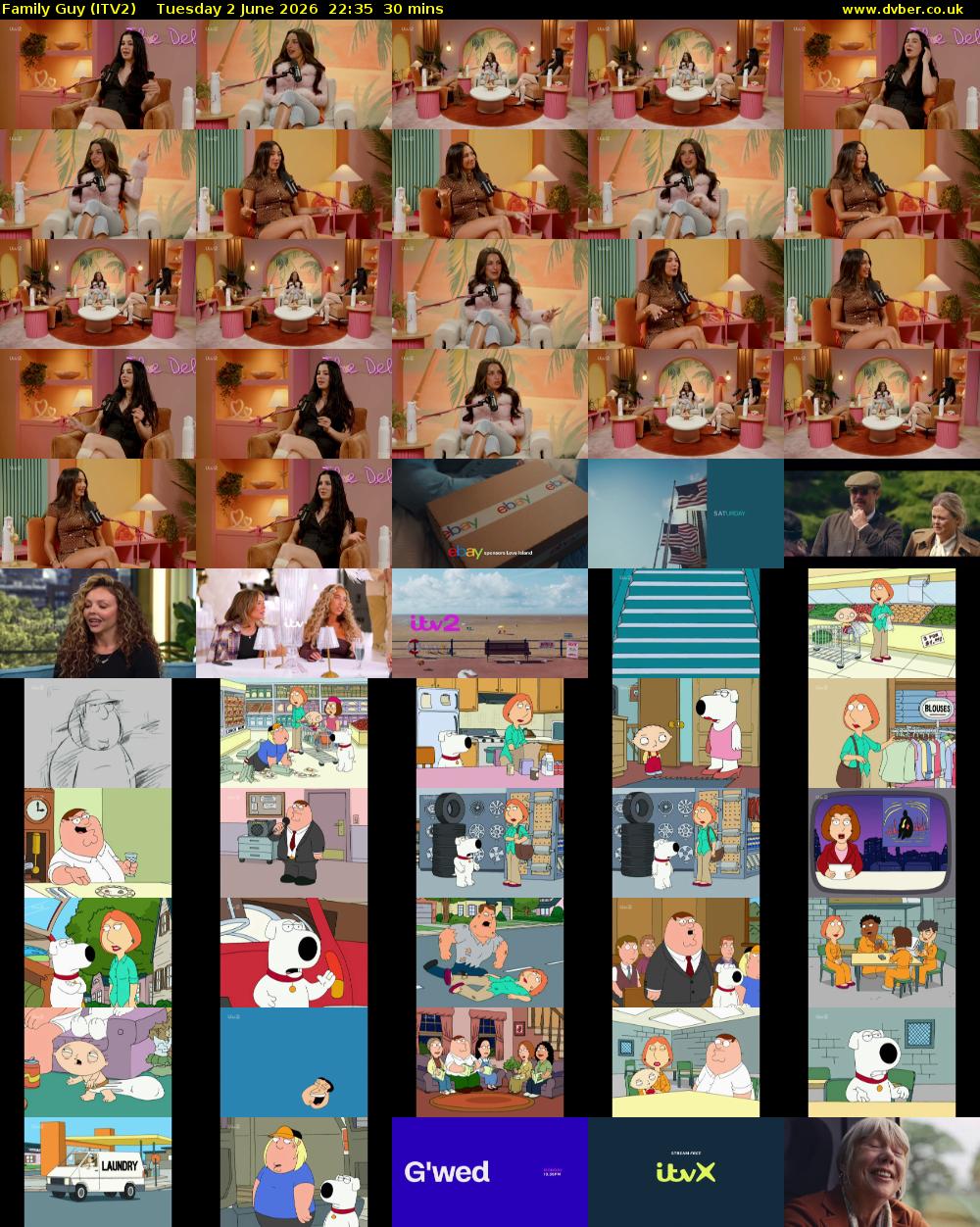 Family Guy (ITV2) Tuesday 2 June 2026 22:35 - 23:05
