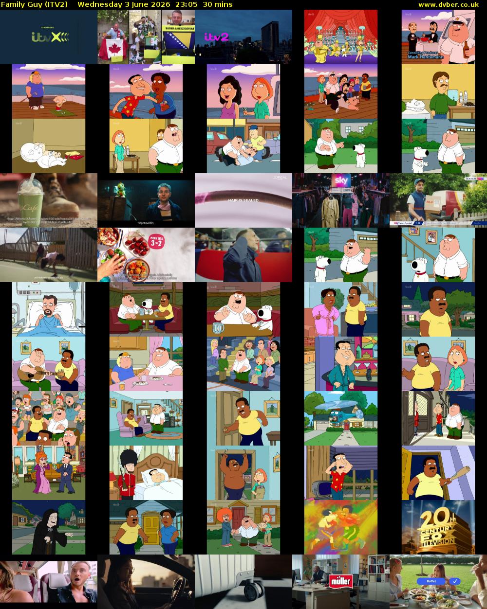 Family Guy (ITV2) Wednesday 3 June 2026 23:05 - 23:35