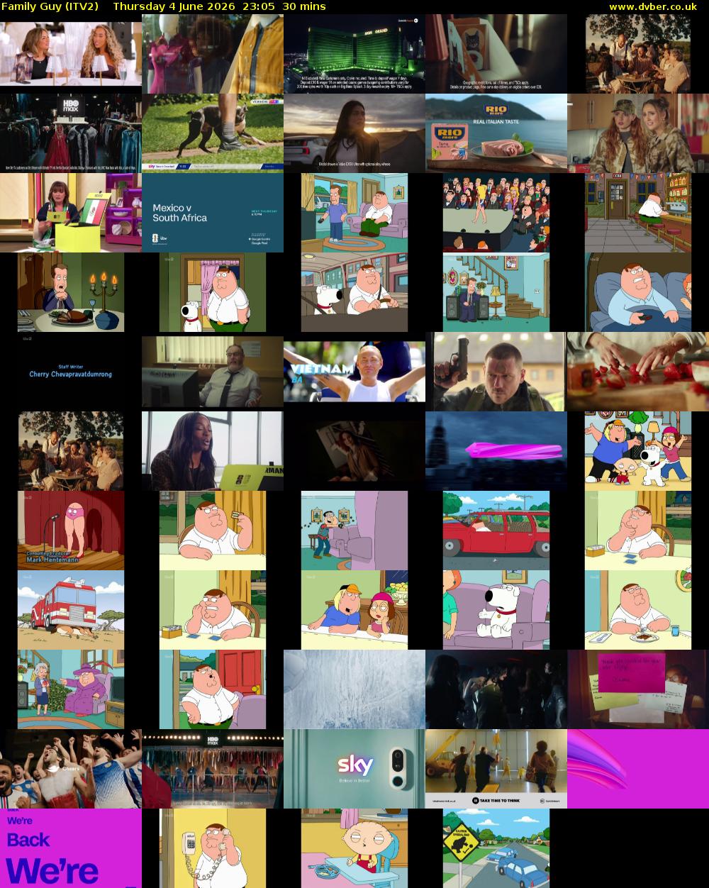 Family Guy (ITV2) Thursday 4 June 2026 23:05 - 23:35