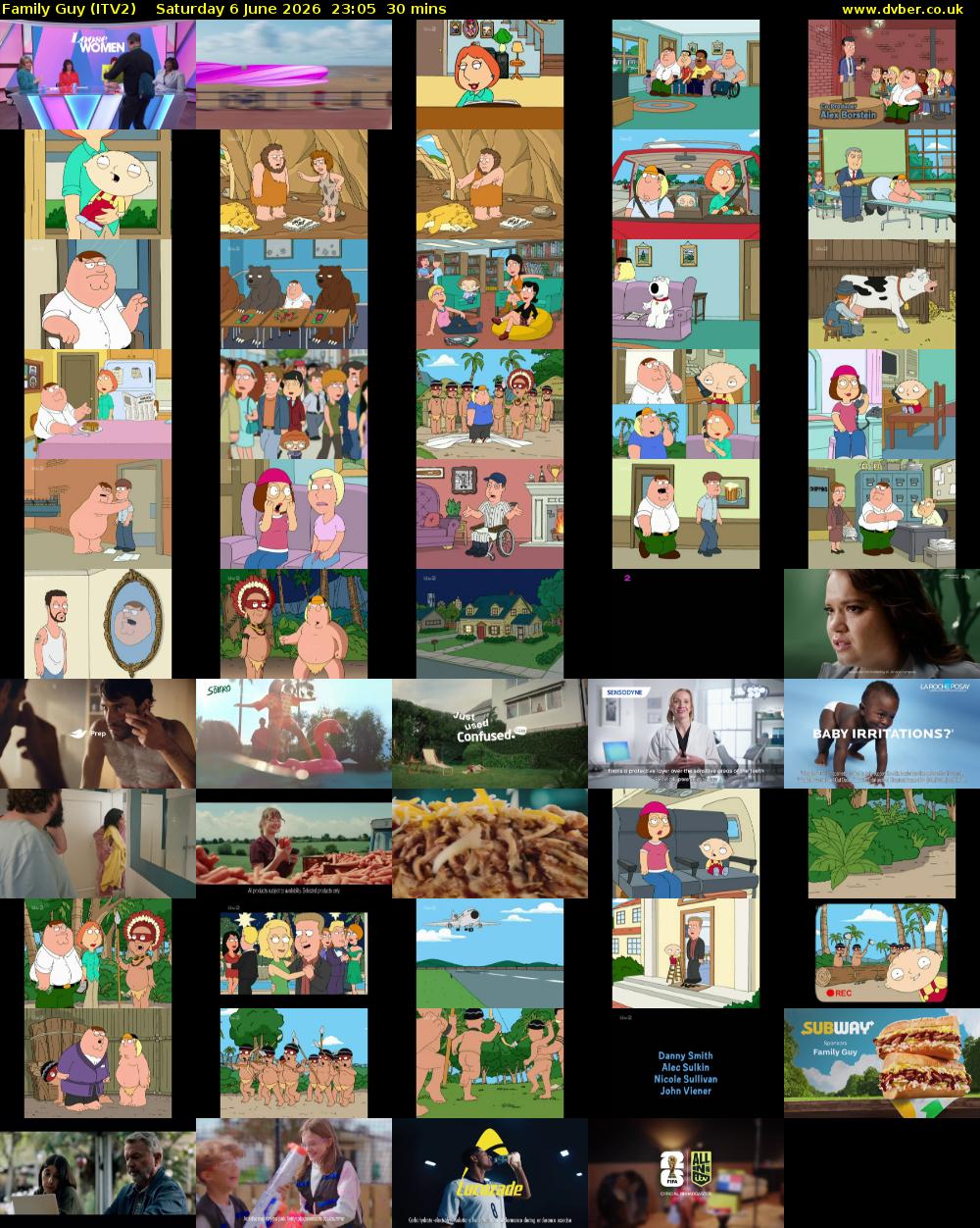 Family Guy (ITV2) Saturday 6 June 2026 23:05 - 23:35
